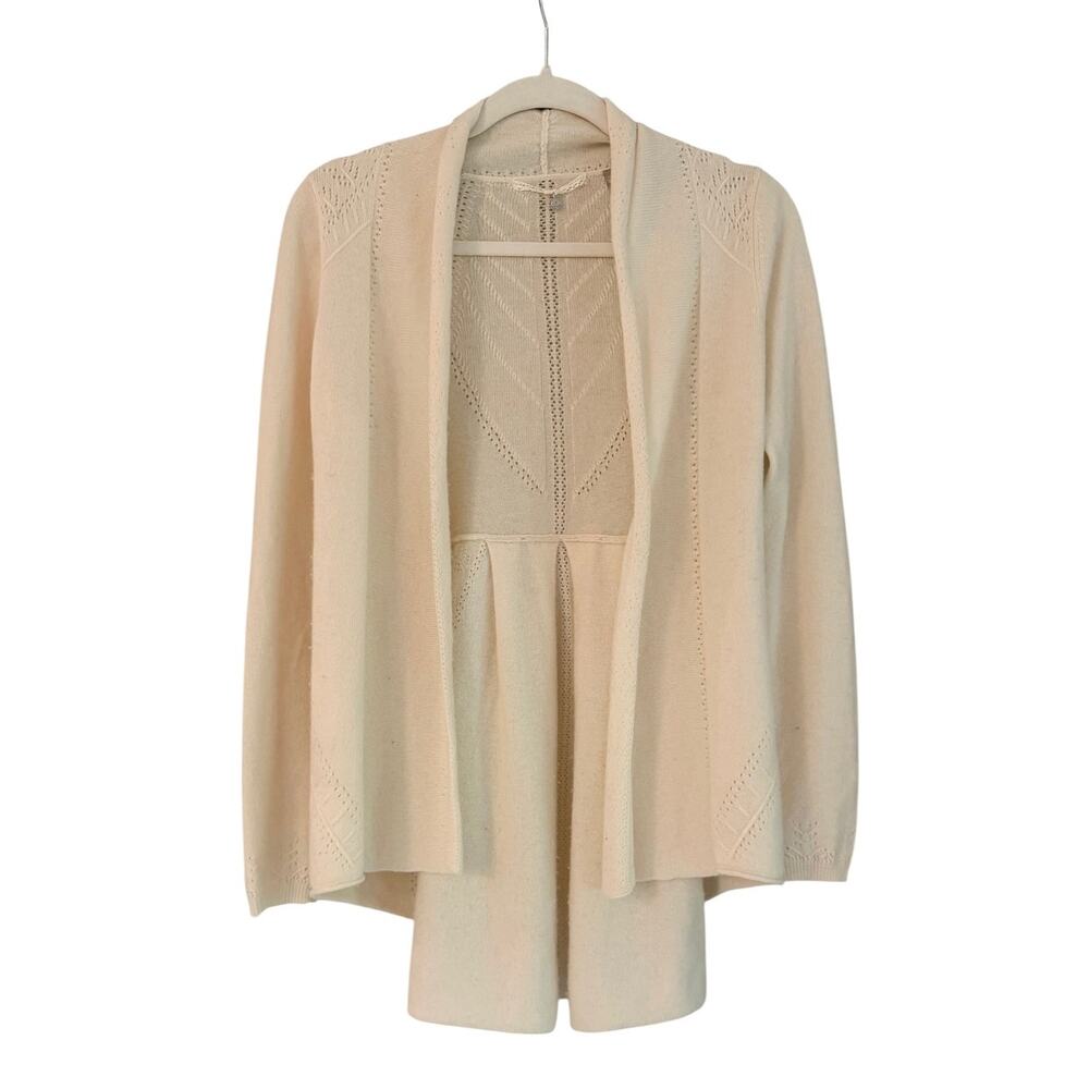 Anthropologie Knitted & Knotted Cashmere Ivory Open Cardigan Small
